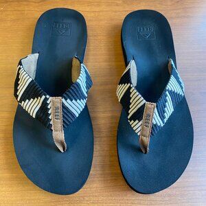 REEF Beige Black Spring Woven Women's Flip Flop Sandals size 9